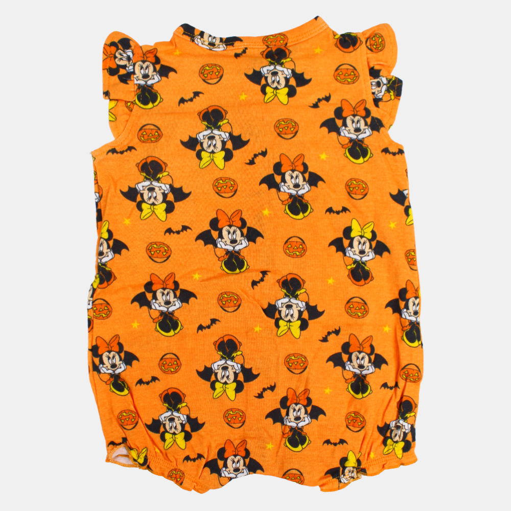 Baby Girls Sleeveless Cotton Romper – Orange with Minnie Mouse Print