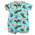Baby Boys Cotton Romper – Aqua with Dinosaurs Print