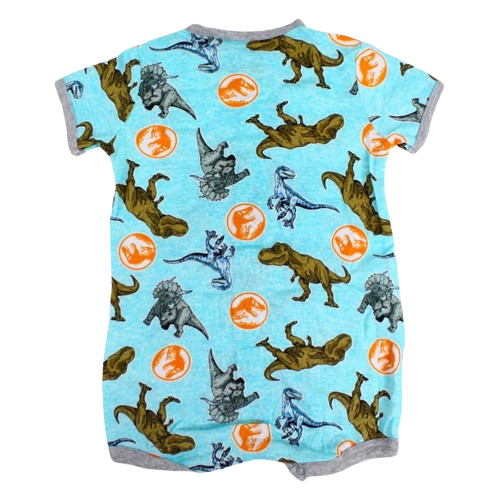 Baby Boys Cotton Romper – Aqua with Dinosaurs Print