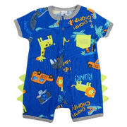 Baby Boys Cotton Romper – Blue with Animals Print