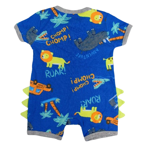 Baby Boys Cotton Romper – Blue with Animals Print