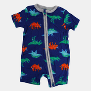 Baby Boys Cotton Romper – Indigo with Dinosaurs Print