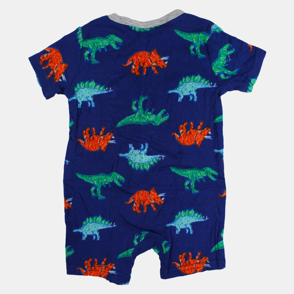 Baby Boys Cotton Romper – Indigo with Dinosaurs Print