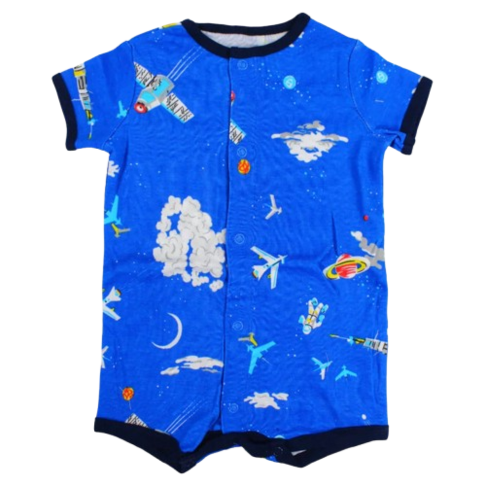 Baby Boys Cotton Romper - Fun Rocket Print
