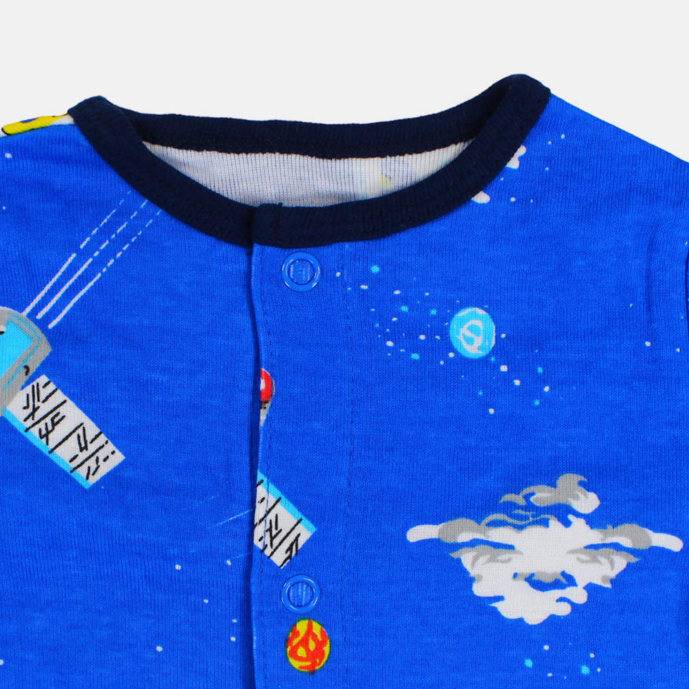 Baby Boys Cotton Romper - Fun Rocket Print