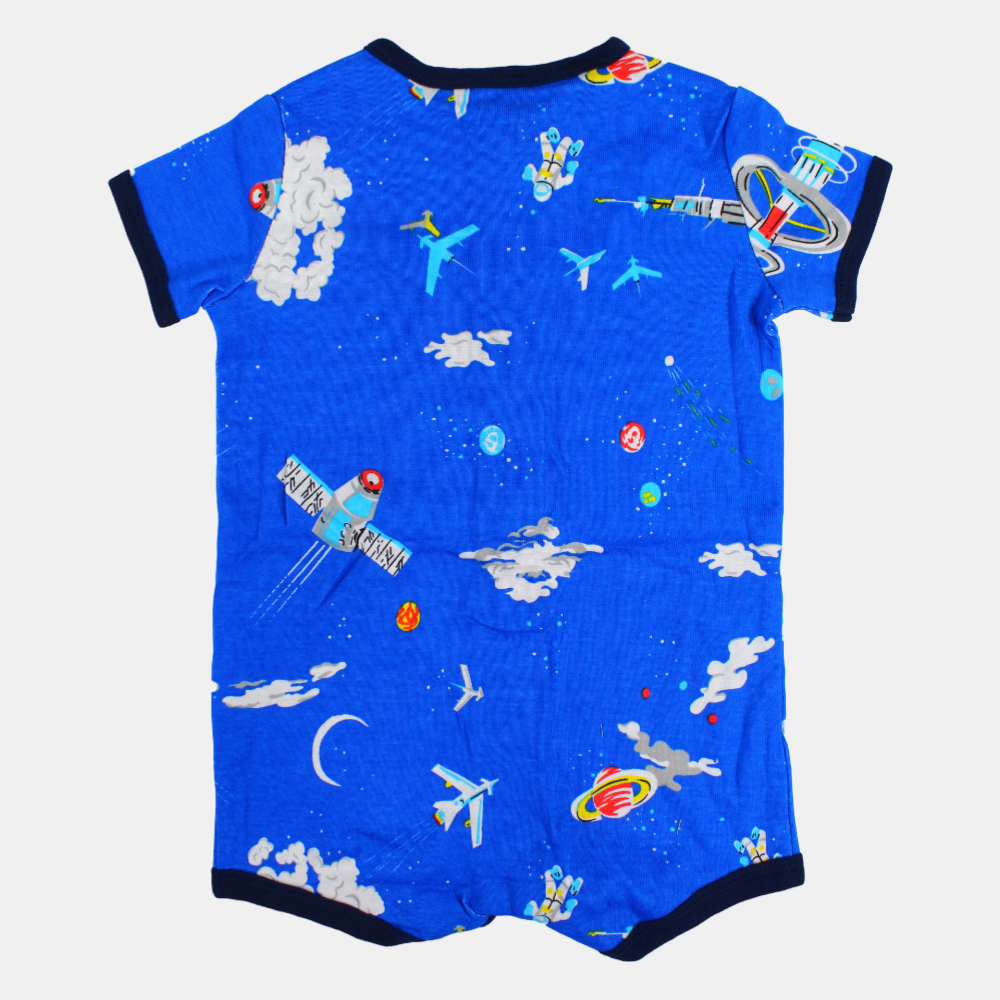 Baby Boys Cotton Romper - Fun Rocket Print