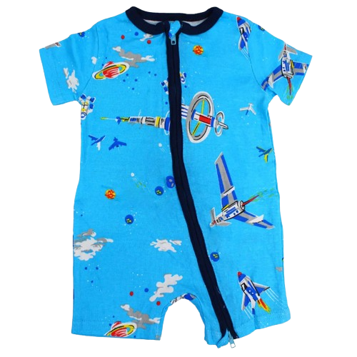 Baby Boys Cotton Romper - Fun Rocket Print