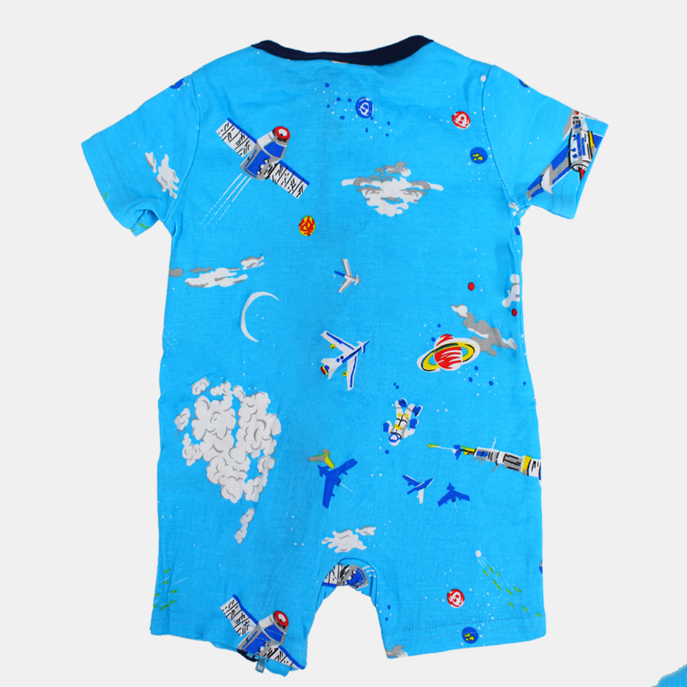 Baby Boys Cotton Romper - Fun Rocket Print