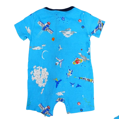 Baby Boys Cotton Romper - Fun Rocket Print