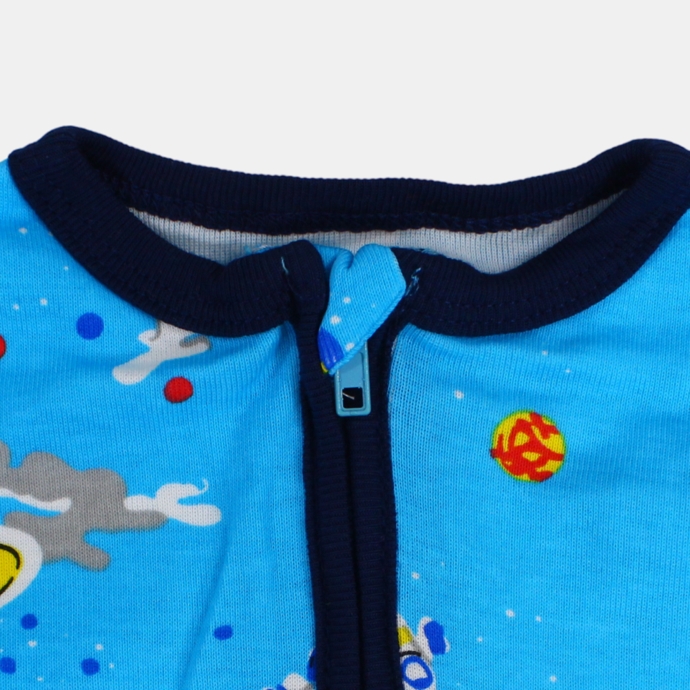 Baby Boys Cotton Romper - Fun Rocket Print