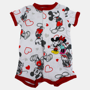 Baby Girls Short-Sleeved Cotton Romper – White with Mickey Mouse Print