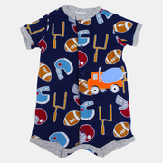 Baby Boys Cotton Romper – Navy with American Football Print