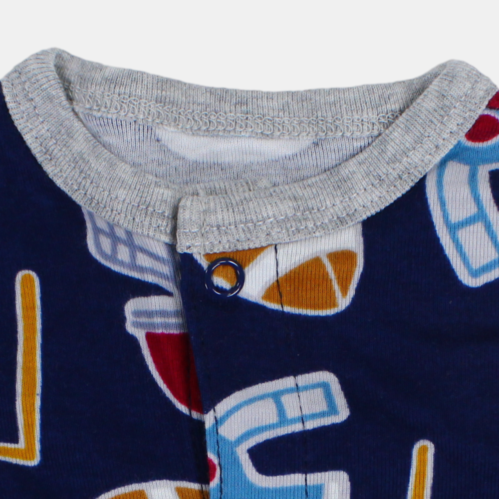 Baby Boys Cotton Romper – Navy with American Football Print