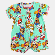 Baby Girls Cotton Romper – Pistachio with Paw Patrol Design