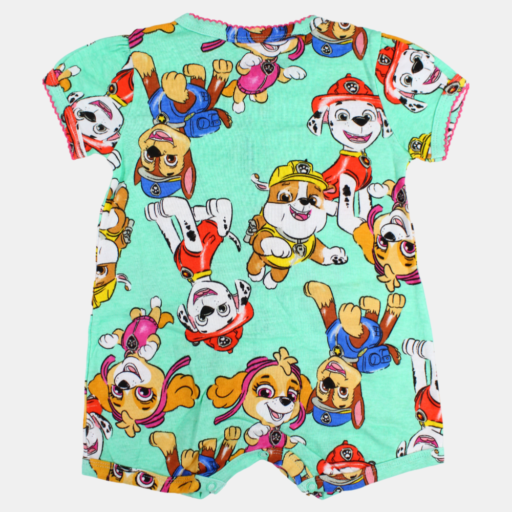 Baby Girls Cotton Romper – Pistachio with Paw Patrol Design
