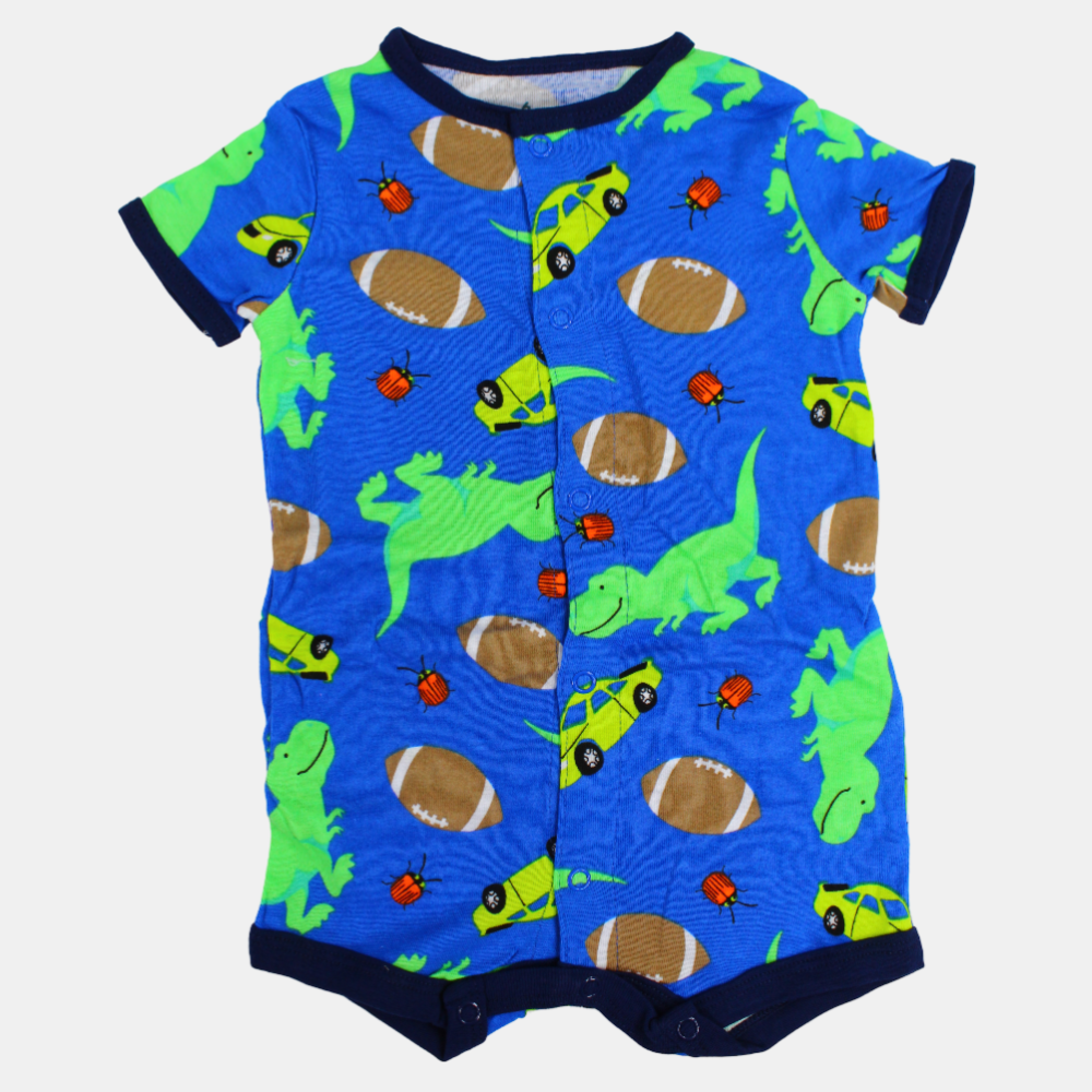 Baby Boys Cotton Romper – Blue with a Fun Design