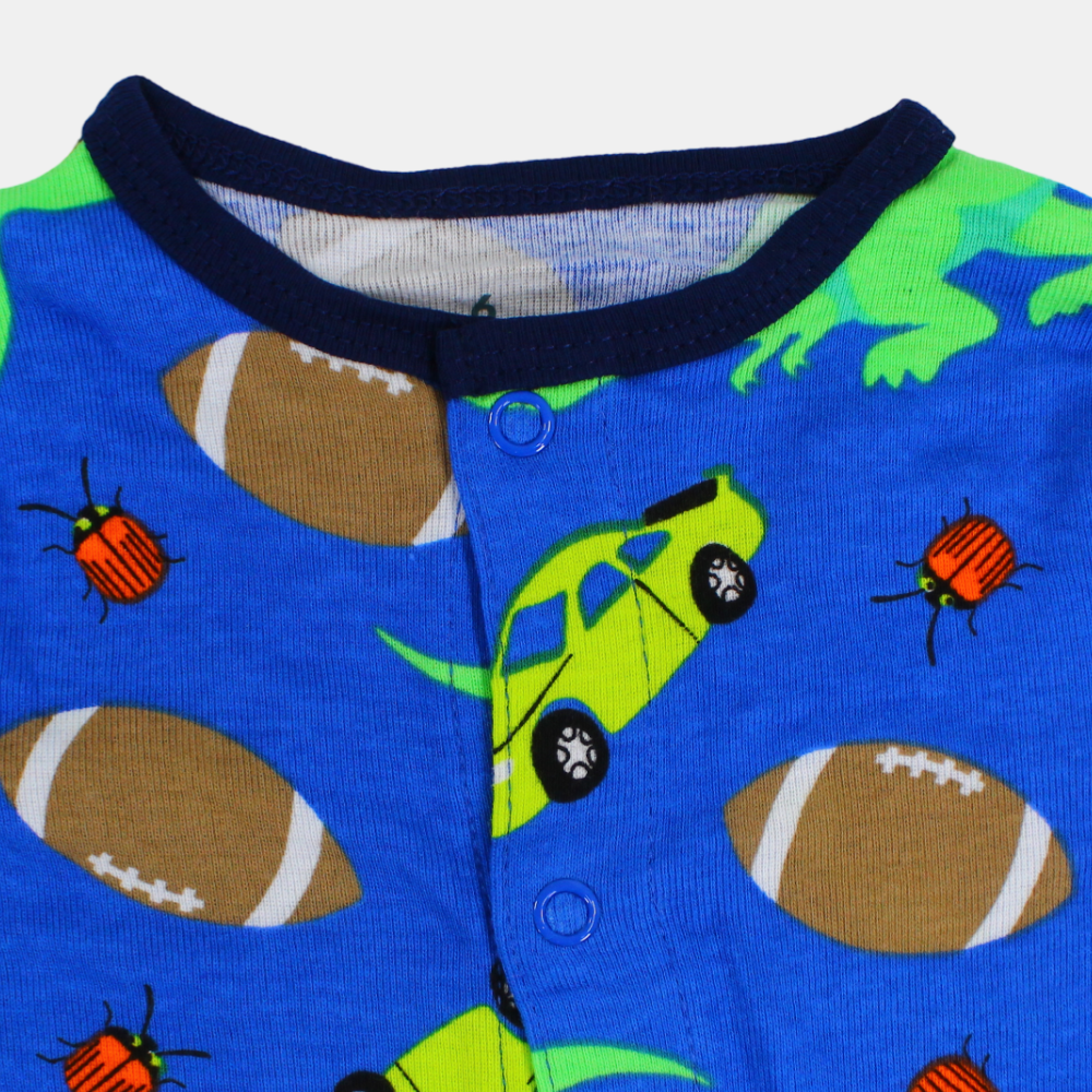 Baby Boys Cotton Romper – Blue with a Fun Design