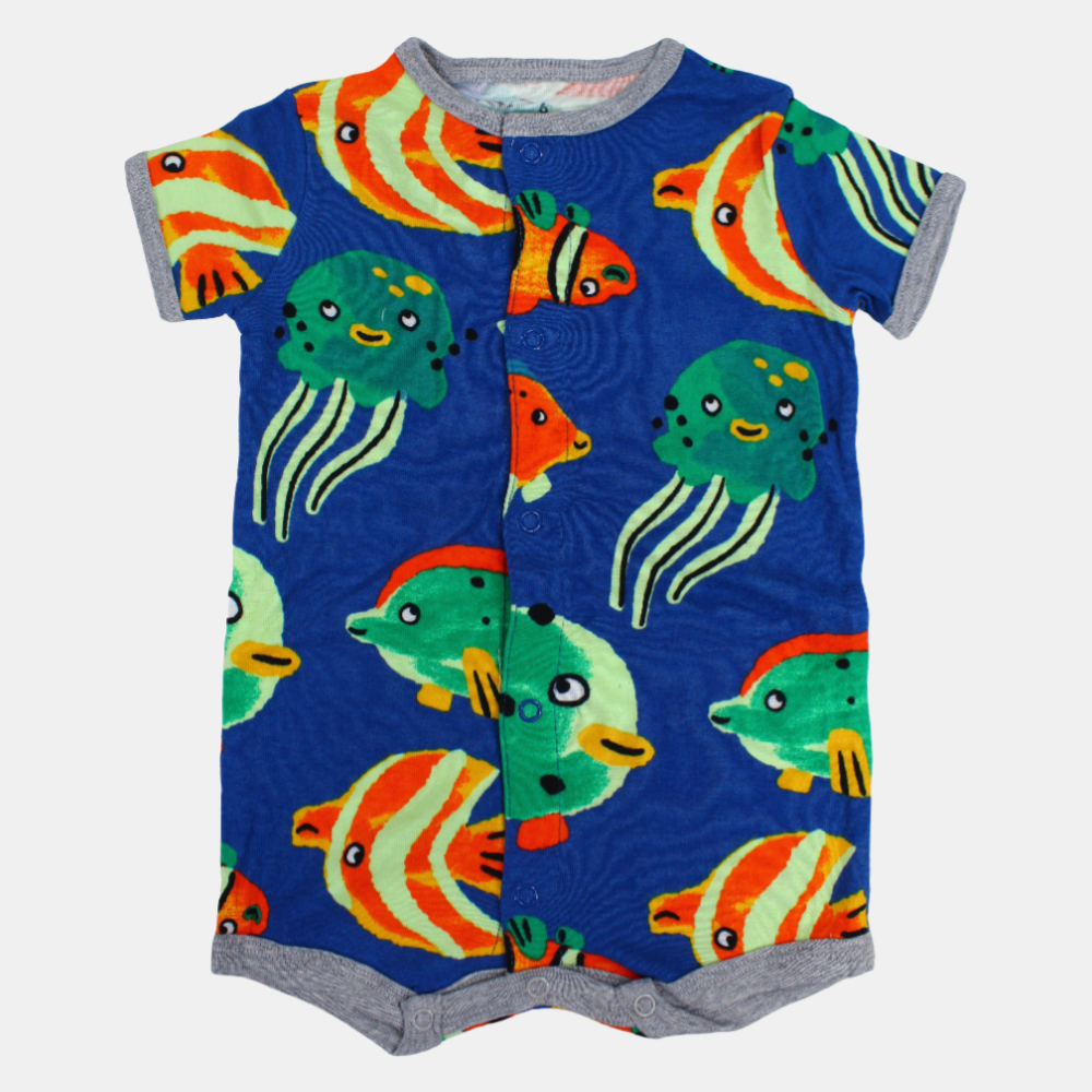 Baby Boys Cotton Romper – Indigo with Under The Sea Design