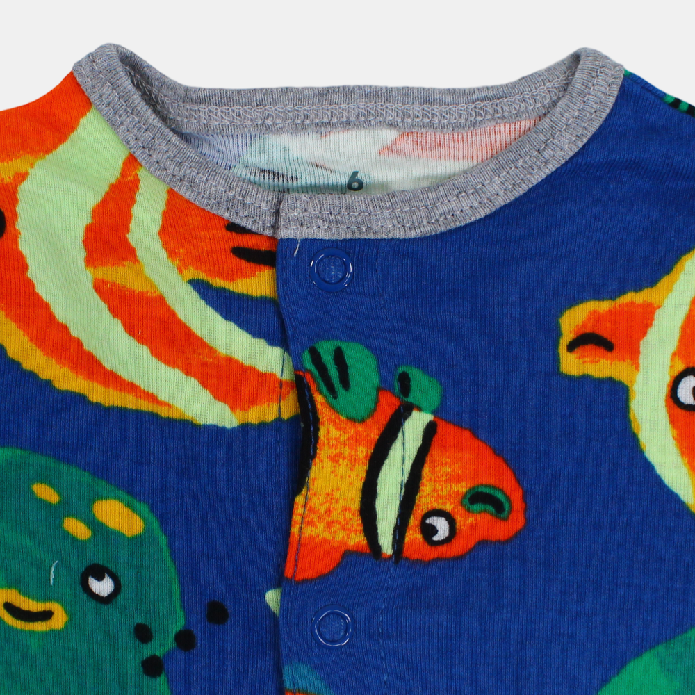 Baby Boys Cotton Romper – Indigo with Under The Sea Design