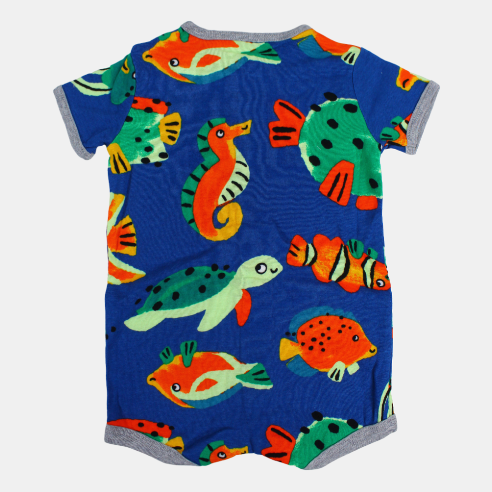 Baby Boys Cotton Romper – Indigo with Under The Sea Design