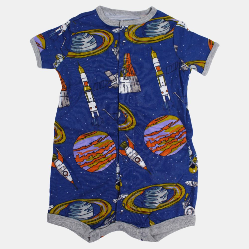Baby Boys Cotton Romper – Indigo with Space Print