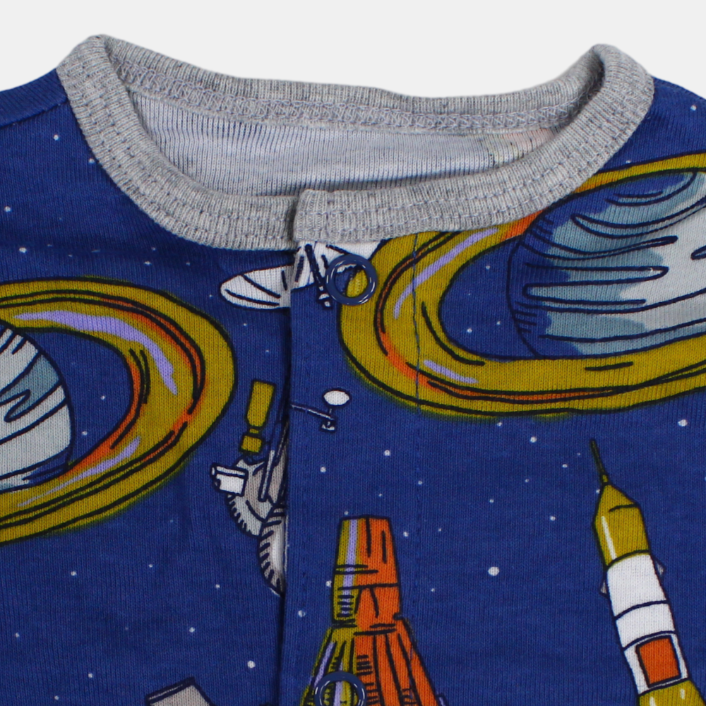 Baby Boys Cotton Romper – Indigo with Space Print