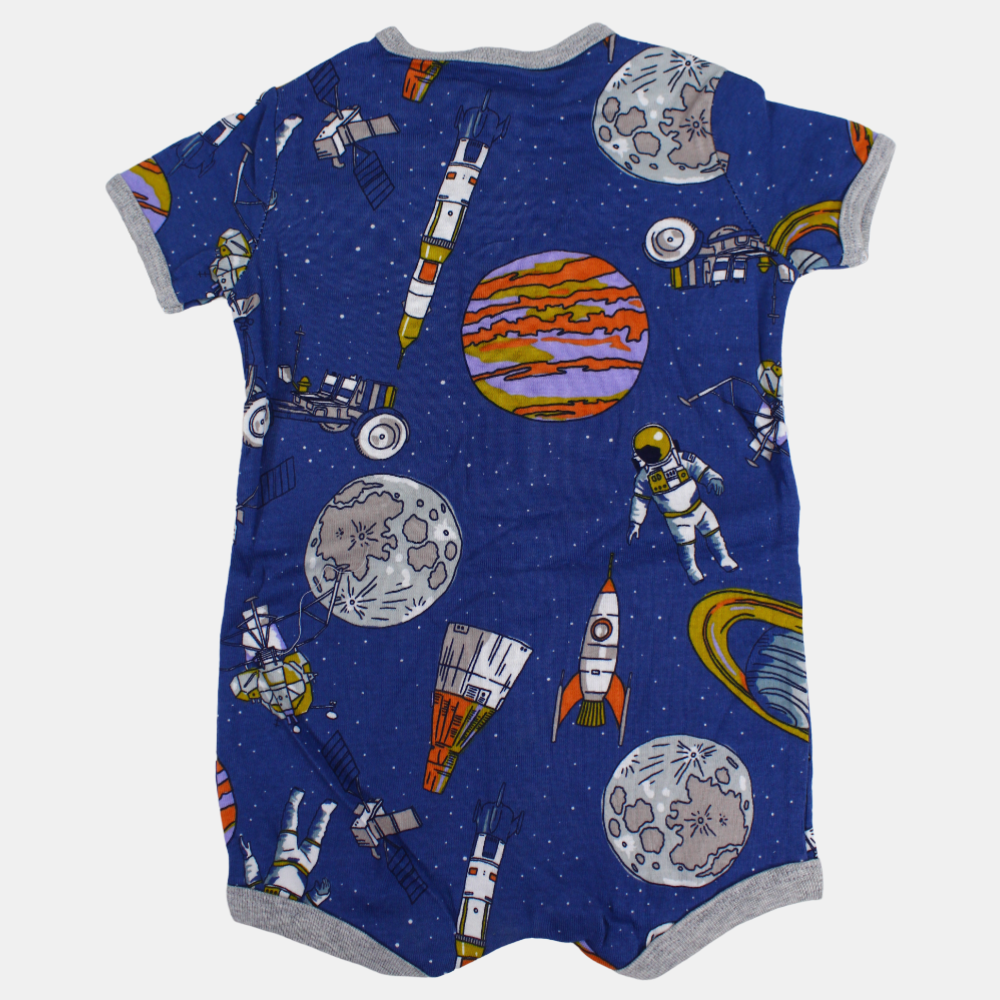Baby Boys Cotton Romper – Indigo with Space Print