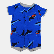 Baby Boys Cotton Romper – Blue with Dolphin Print