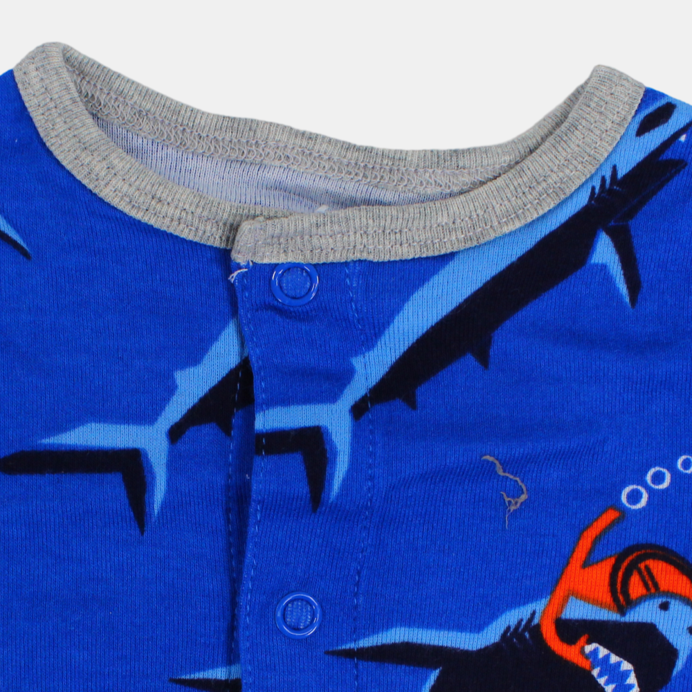 Baby Boys Cotton Romper – Blue with Dolphin Print