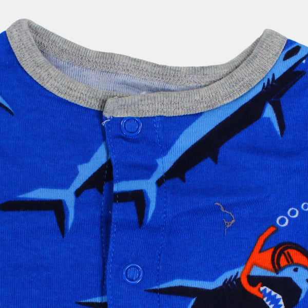 Baby Boys Cotton Romper – Blue with Dolphin Print