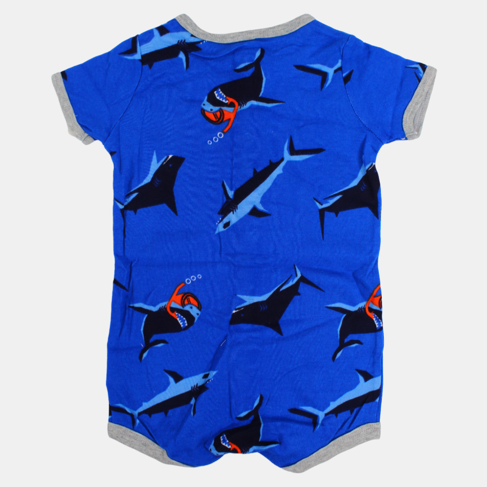Baby Boys Cotton Romper – Blue with Dolphin Print