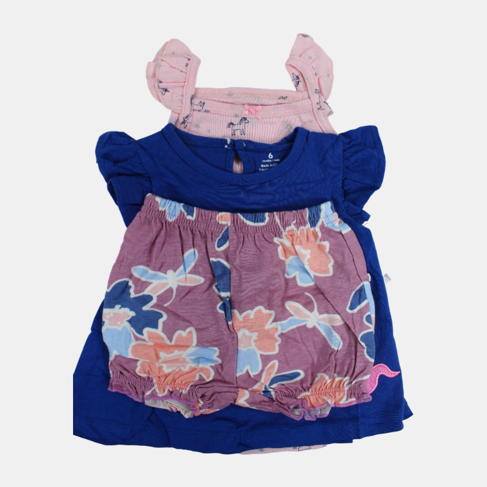 Baby Girls Indigo Unicorn-Themed 3-Piece Cotton Outfit Set