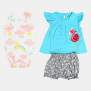 Baby Girls Aqua Flamingo-Themed 3-Piece Cotton Outfit Set