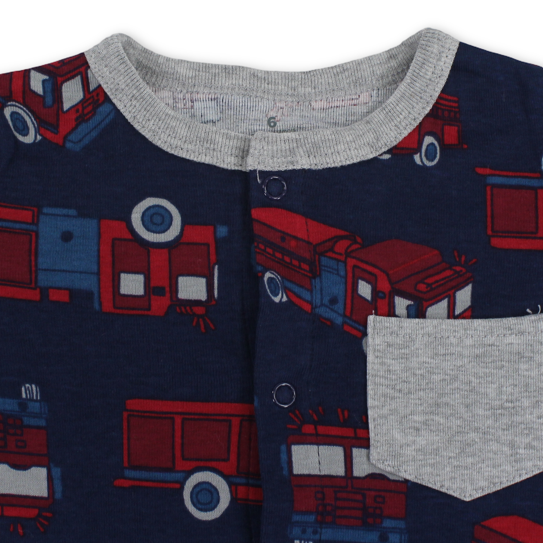 Baby Boys Cotton Romper – Navy with Cars Print