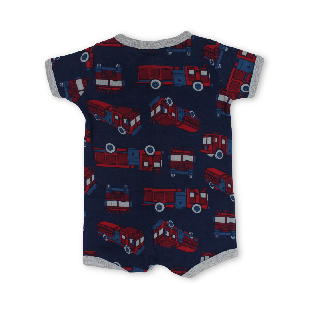 Baby Boys Cotton Romper – Navy with Cars Print