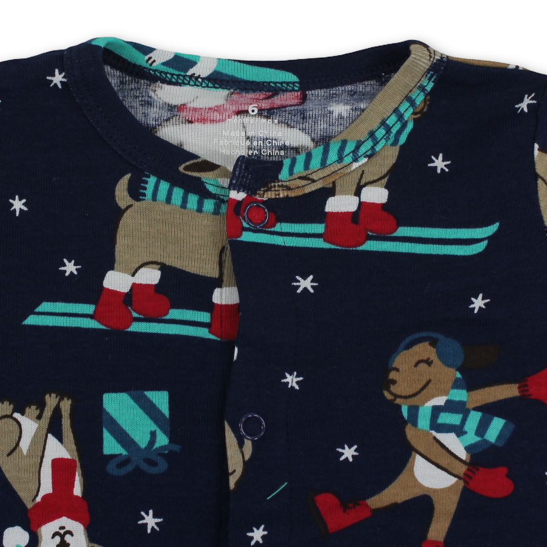 Baby Boys Cotton Romper – Navy with Dog Embroidery
