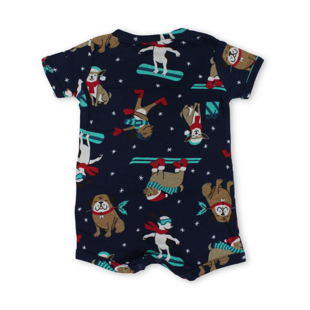 Baby Boys Cotton Romper – Navy with Dog Embroidery