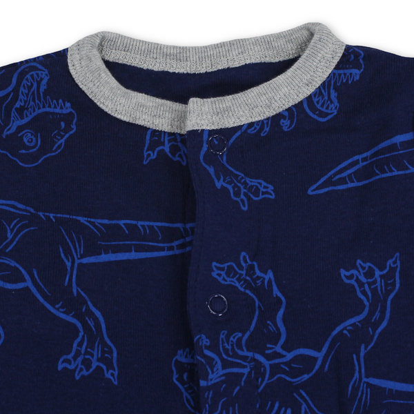 Baby Boys Cotton Romper – Navy with Dino Print