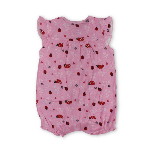 Baby Girls Cotton Romper – Pink with Beetle Embroidery