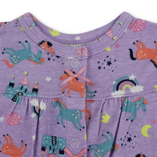 Baby Girls Cotton Romper – Purple with Unicorn Embroidery