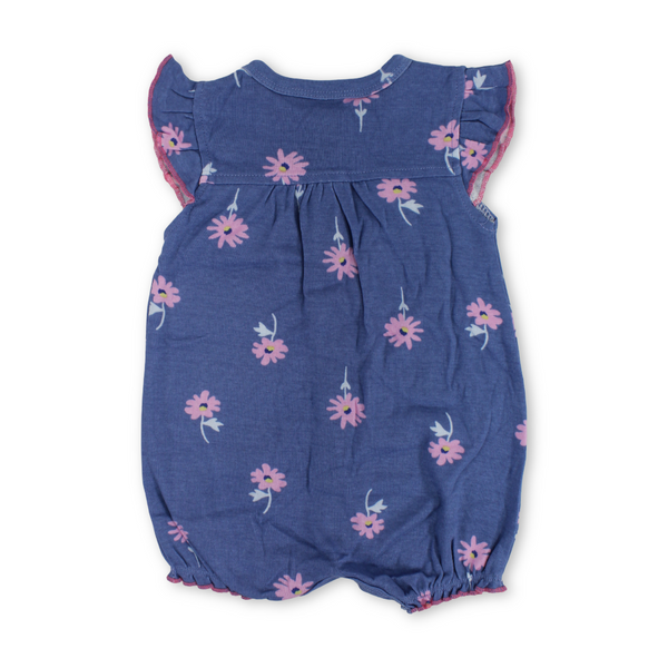 Baby Girls Cotton Romper – Indigo with Mouse Embroidery