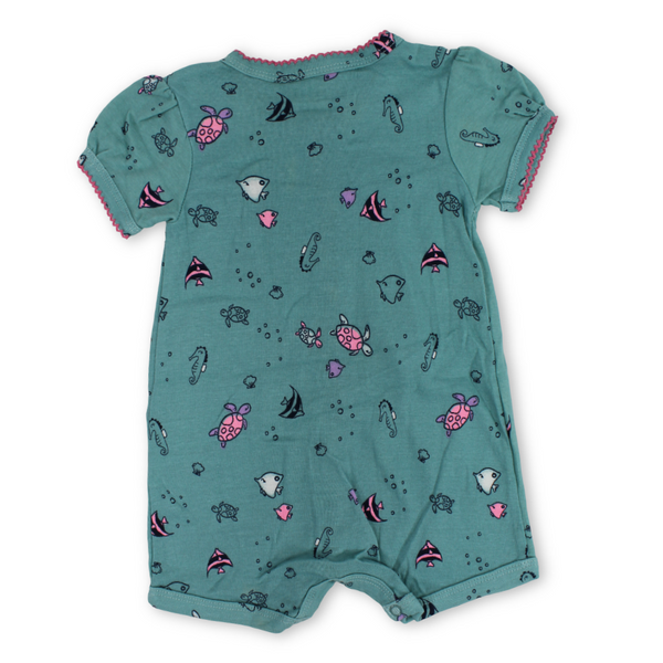 Baby Girls Cotton Romper – Mint with Sea Horse Embroidery