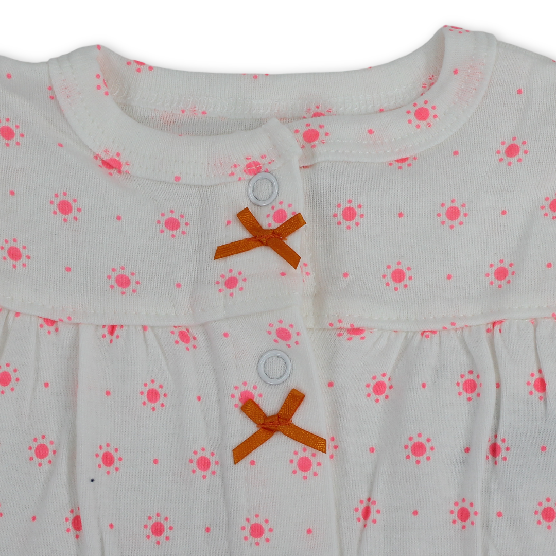 Baby Girls Cotton Romper – White with Fish Embroidery