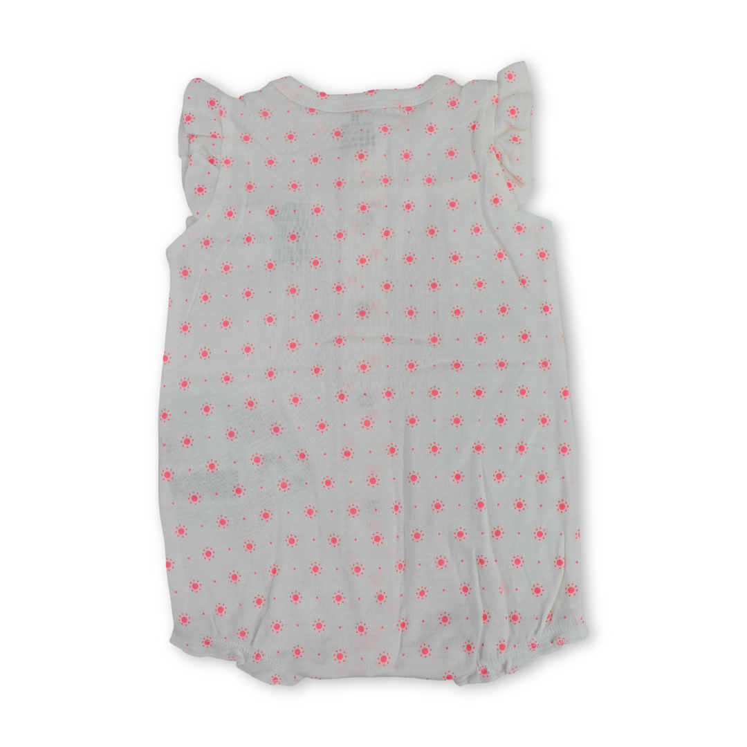Baby Girls Cotton Romper – White with Fish Embroidery