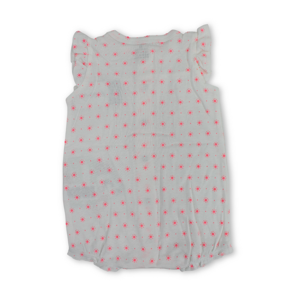 Baby Girls Cotton Romper – White with Fish Embroidery