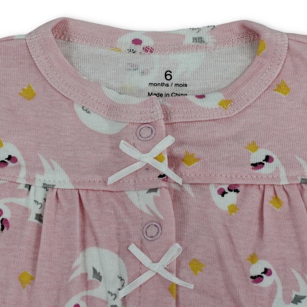 Baby Girls Cotton Romper – Pink with Goose Embroidery