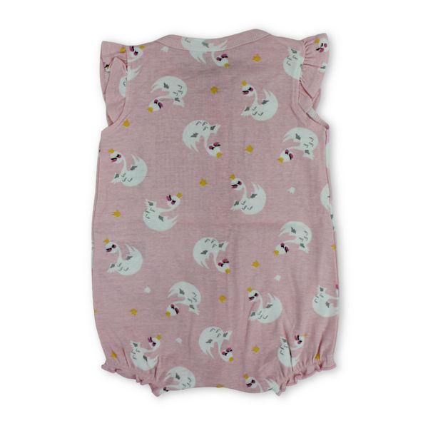 Baby Girls Cotton Romper – Pink with Goose Embroidery