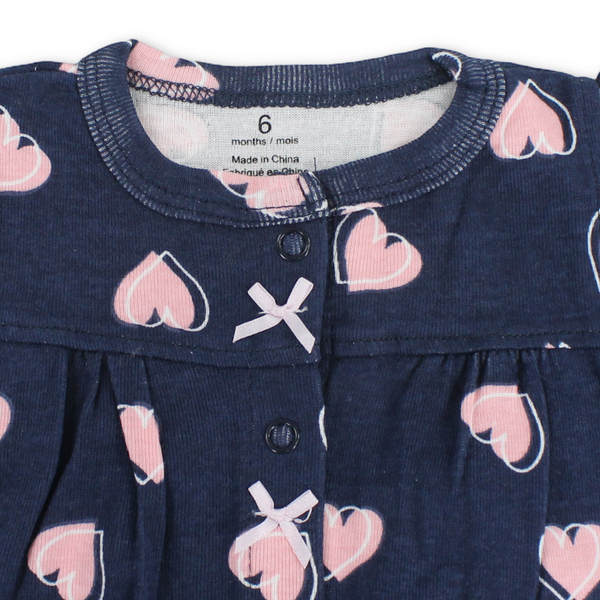 Baby Girls Cotton Romper – Navy with Heart & Fox Embroidery