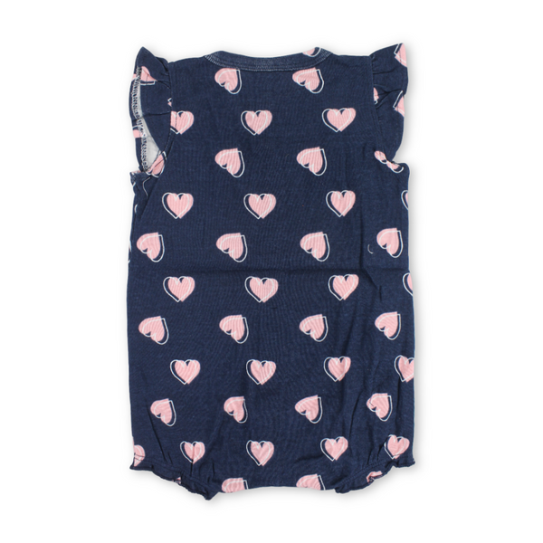 Baby Girls Cotton Romper – Navy with Heart & Fox Embroidery