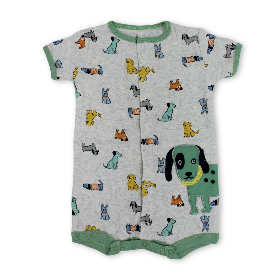 Baby Boys Cotton Romper – Off-White with Dog Embroidery - Clothing - Cherries